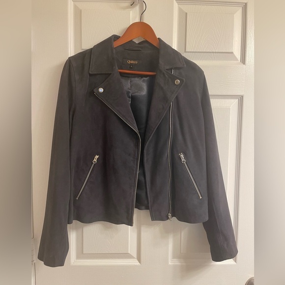 Quince navy suede leather motorcycle jacket sz Lg. Excellent condition, like new - Picture 5 of 9